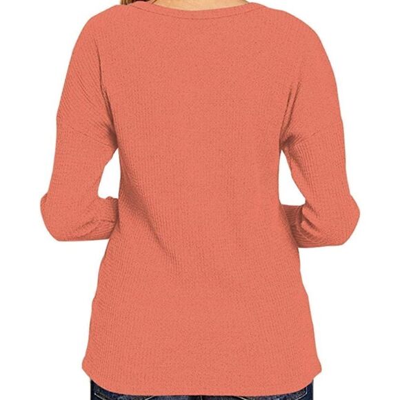 Glanzition Womens Tops Casual V Neck Button Up Loose Waffle Knit Tunic Henley M - Picture 7 of 16